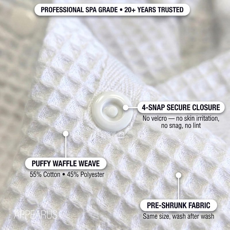 APPEARUS Women's Waffle Spa Bath Wrap with Adjustable Snap Closure - One Size (Fits S-L) Lightweight Quick-Dry Robe