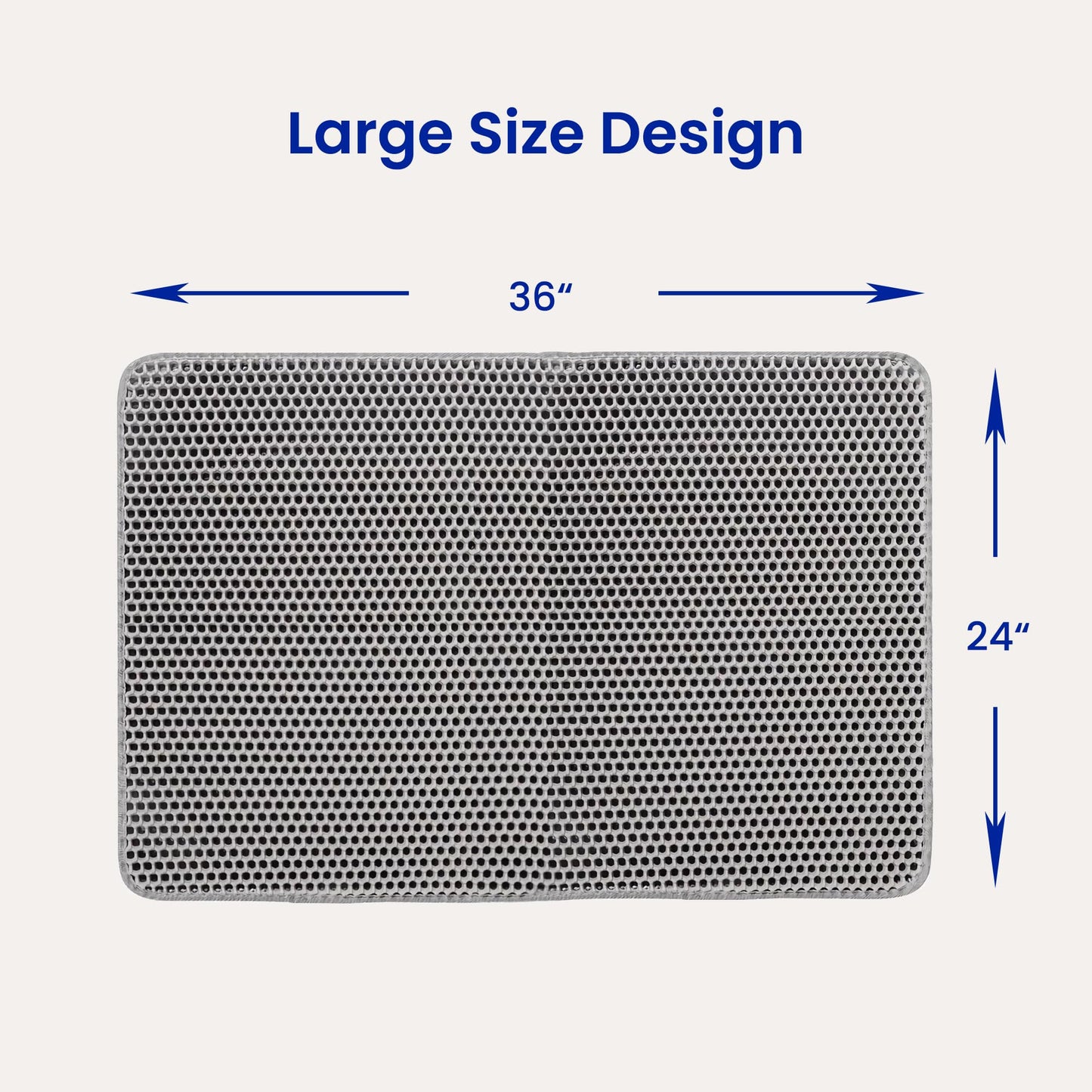 Tevanas cat litter mat extra large 24 x 36” urine waterproof, washable easy to clean cat litter box mat, honeycomb double layer non-slip litter trapping carpet, grey