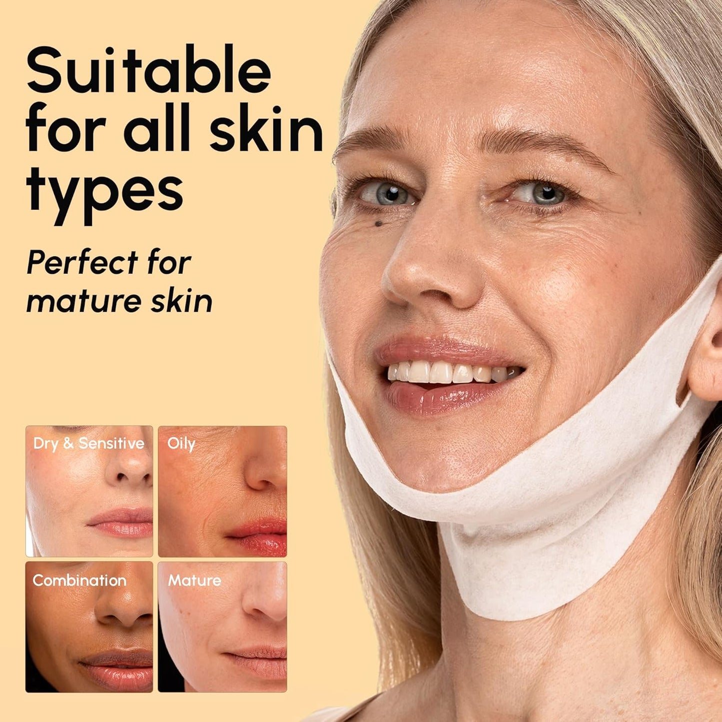 V Line Lifting Mask - 24K Gold Deep Collagen Face Mask for Women | Neck Tightening & Firming, Jawline Shaper with Retinol & Hyaluronic Acid