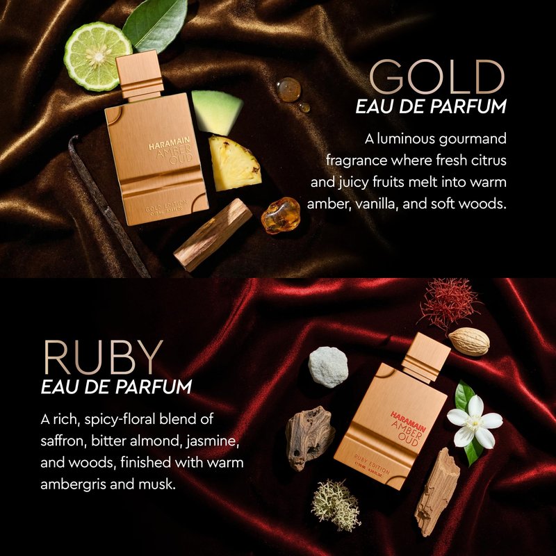 Al Haramain Amber Oud Eau de Parfum 4PC 10ML Each Mini Perfume Set for Women & Men – Cologne Gift Set, Unisex Arabian Perfume Sampler with Gold & Ruby Edition, Dubai Night and Aqua Dubai Fragrances