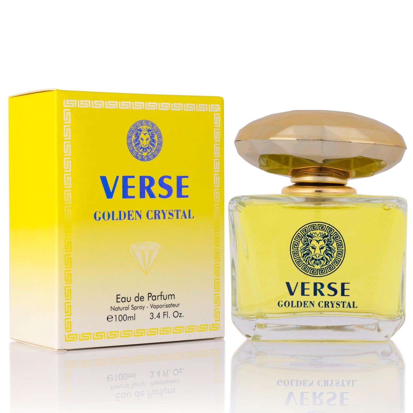 Verse Golden Crystal for Women 3.4 fl Oz - Floral Fruity Fragrance - Top Notes of Amalfi Lemon, Bergamot & Neroli - Base Notes of Guaiac Wood, Amber & Musk - Free of Parabens - Elegant 100ml Bottle