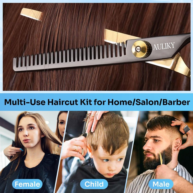 Hair Cutting Scissors Shears Kits, 15 Pcs Professional Stainless Steel Hairdressing Shears Set Thinning Scissors for Barber/Salon/Home/Men/Women/Kids/Adults