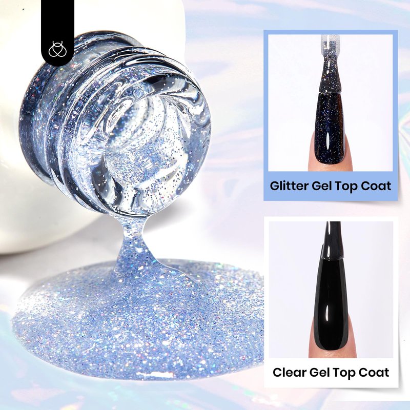 Beetles Glitter Gel Top Coat, 1 Pcs 15ml Glitter No Wipe Top Coat Gel Polish Reflective Silver Super Shiny UV Nail Decoration Nail Art Sparkle Manicure DIY Home Salon