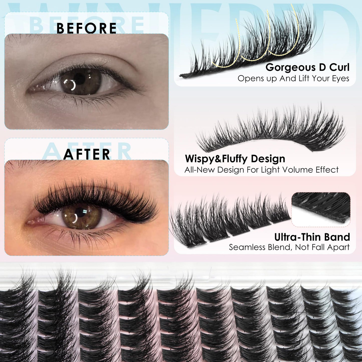Winifred Lash Clusters Natural Eyelash Clusters Wispy Fluffy Cluster Eyelash Extensions Light Volume Lash Extensions DIY 10-16mm Eyelashes Thin Band Hyrid Individual Lashes