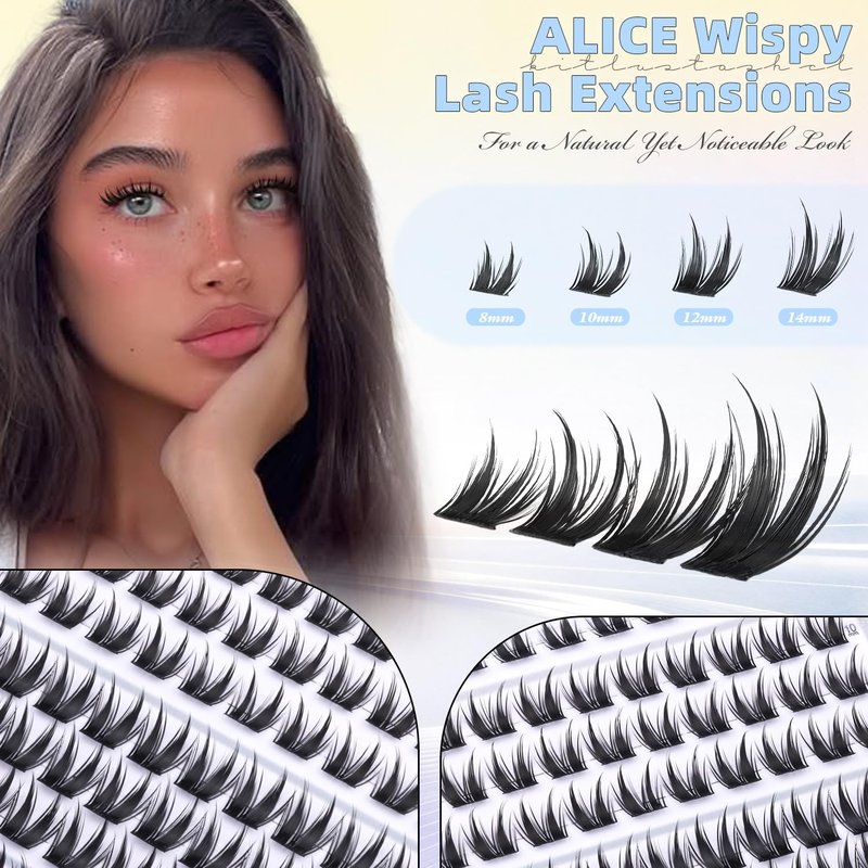 ALICE Bunny Lash Clusters - Wispy 8-14mm Eyelash Extensions | Invisible Band for Manga & Anime Looks