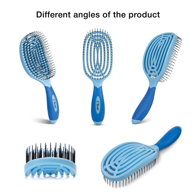 NuWay C Brush Scalp Care Detangling Hair Brush – Gentle Scalp Massage & Easy Detangling for Wet or Dry Hair, Everyday Hairbrush for Healthy Looking Hair (Sky Blue)