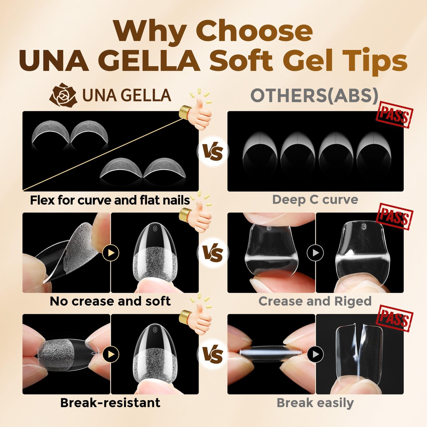 UNA GELLA Extra Short Almond Nail Tips Full Cover 504PCS Gel Nail Tips Short Almond Shaped Nails Tips Soft Gelly Gel Clear Fake Nails Tip for Acrylic Nail Tip Soak Off Home DIY Salon Nails 12 Sizes