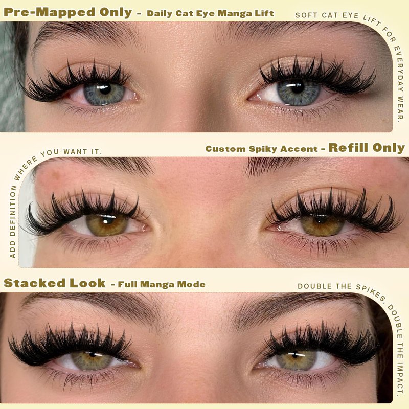 ALICE Lash Clusters with Spikes Anime Eyelash Clusters Natural Manga Eyelash Extensions 10-14mm Lash Extensions Thin Band DIY Left & Right Individual Lashes Cat Eye