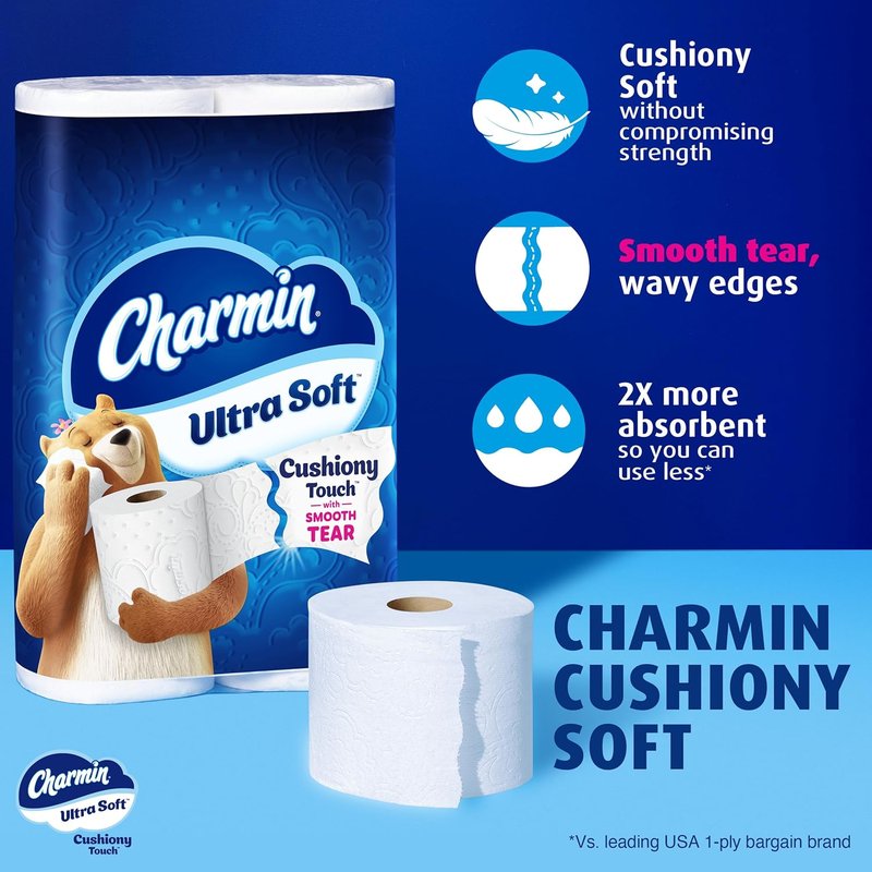 Charmin Ultra Soft Toilet Paper - Cushiony Touch | 24 Mega Rolls (Equivalent to 123 Regular Rolls) - White