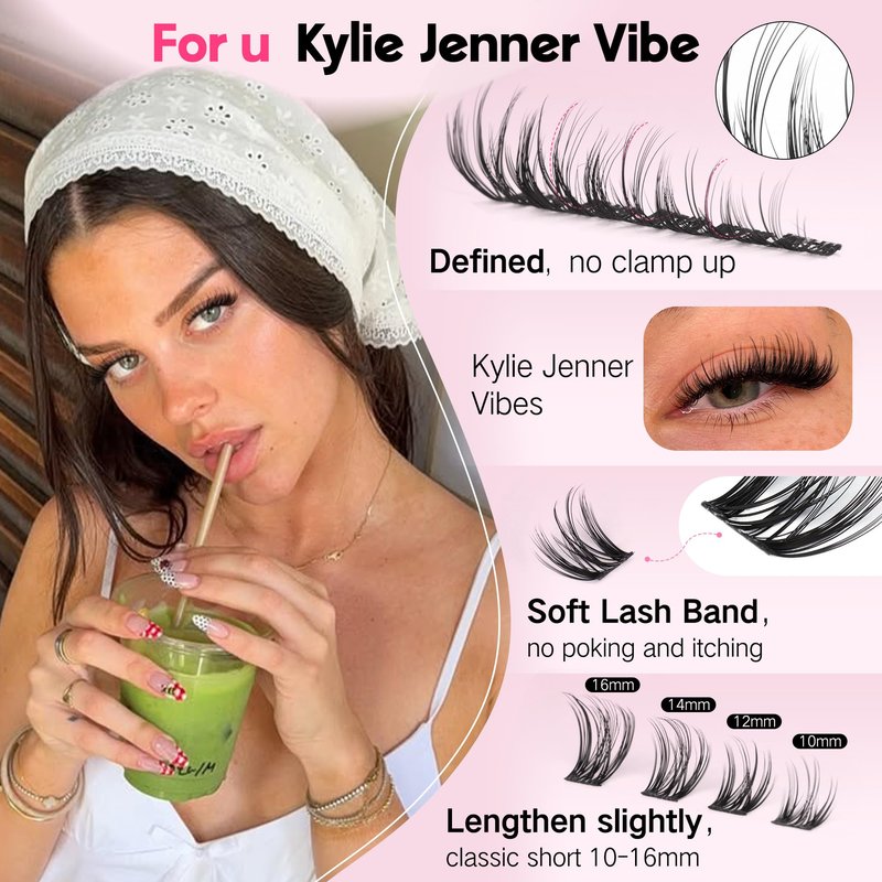 Goddvenus Plush Lash Clusters Kit, Natural Wispy Cluster Eyelash Extensions, Fluffy DIY Lash Extension at Home for Natural Look, D Curl Individual Lashes Kit with Waterproof Bond and Seal