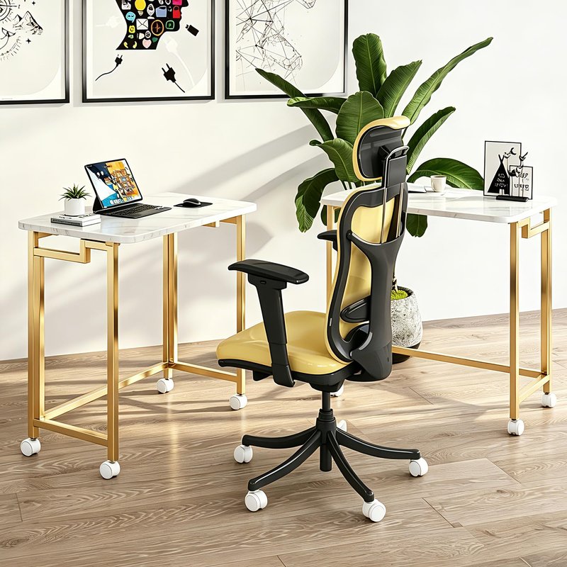 JSB Small Folding Computer Desk with Storage Bag and Hook Writing Modern Industrial Work Table Laptop for Home Office White (White&Gold, 23.6")
