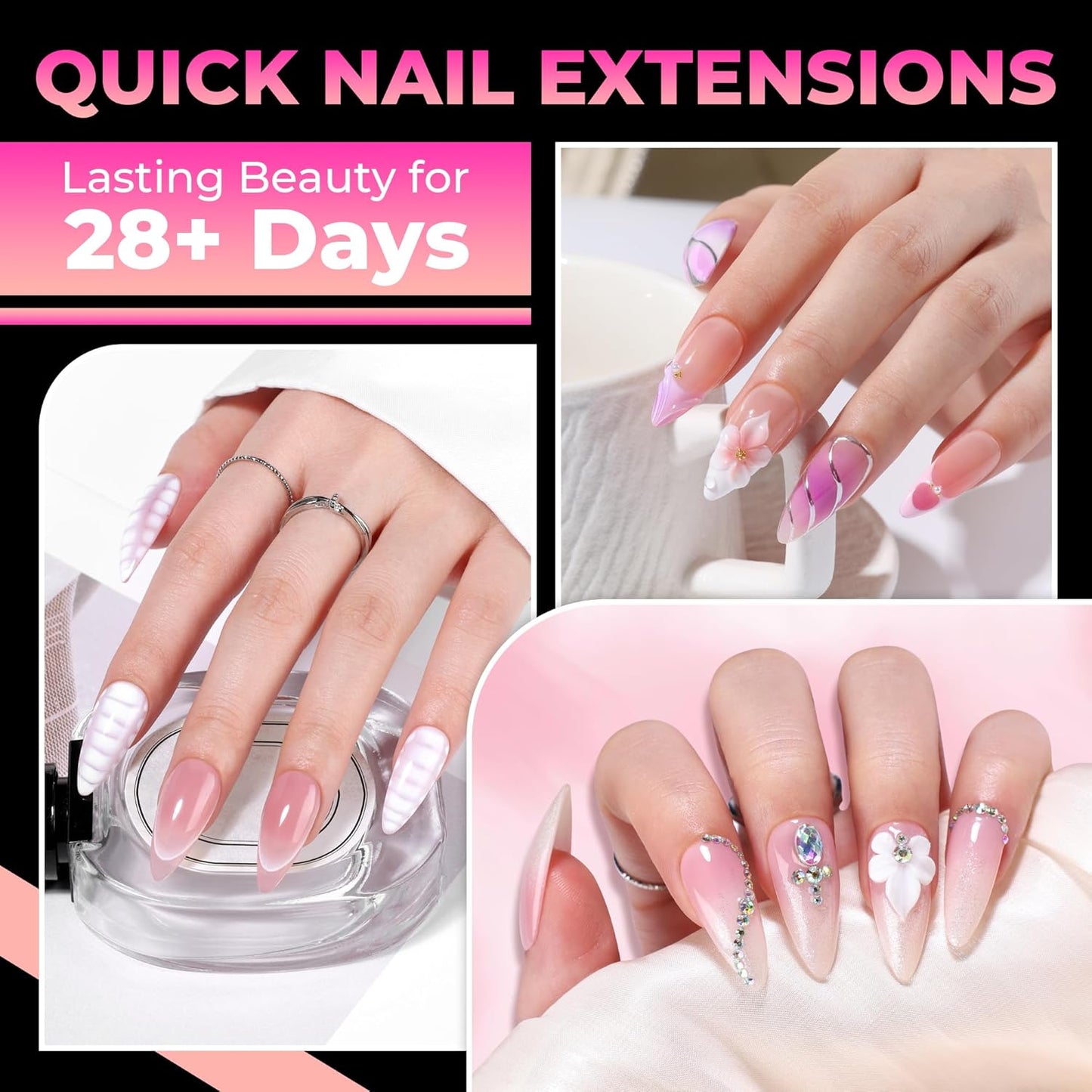 UNA GELLA Stiletto Gel Nail Tips - 510 Pcs Medium Almond Full Cover Clear Acrylic Nails | Sturdy Press-On for DIY & Salon Use