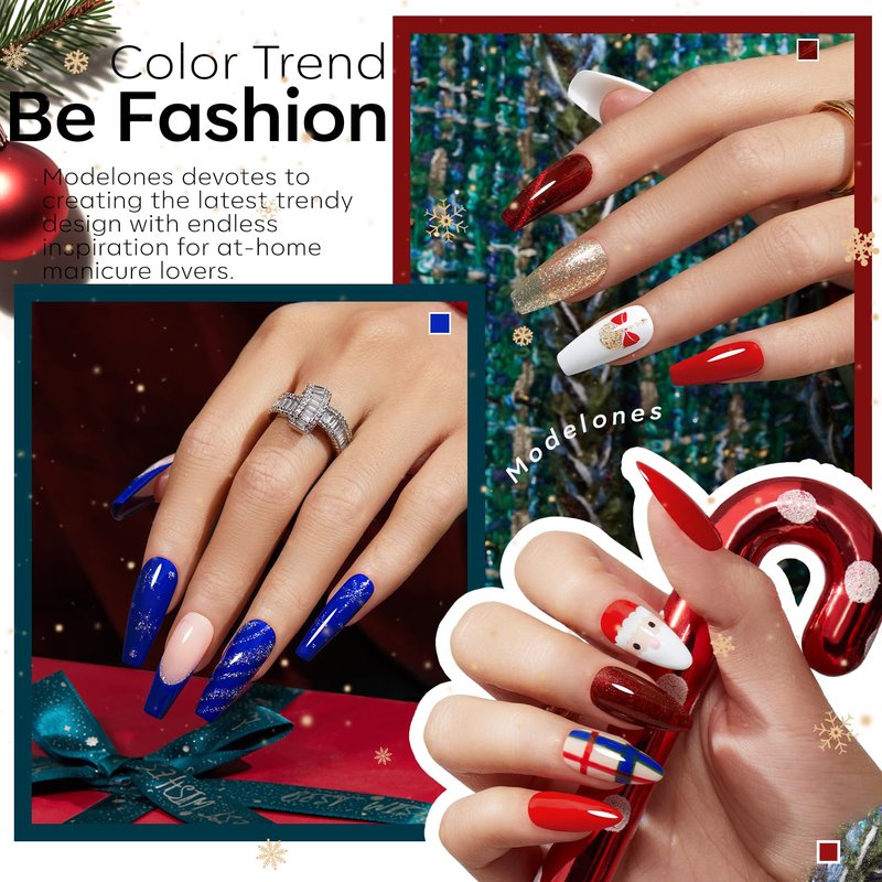 modelones Christmas Gel Nail Polish Set, Winter Cat Eye Red Dark Green Blue Glitter Gold Silver Gel Polish Kit Soak Off Nail Art Manicure Home Gift for Women Girls