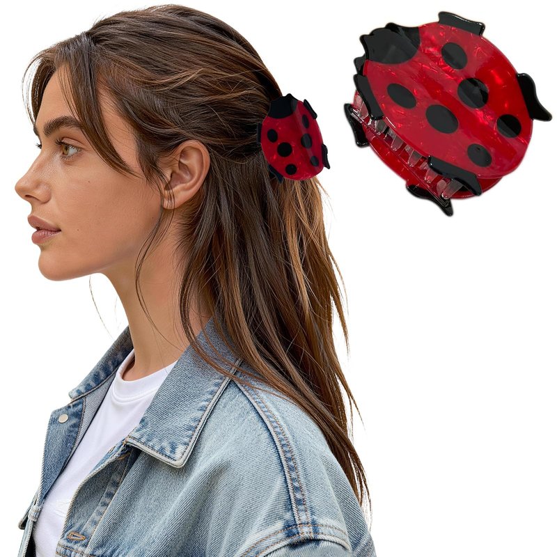 ELLOPH 1PC Ladybug Funny Hair Claw Clips for Women, Cute Fun Novelty Animal Hair Clip Accessories for Birthday Valentines Easter Mother's Day