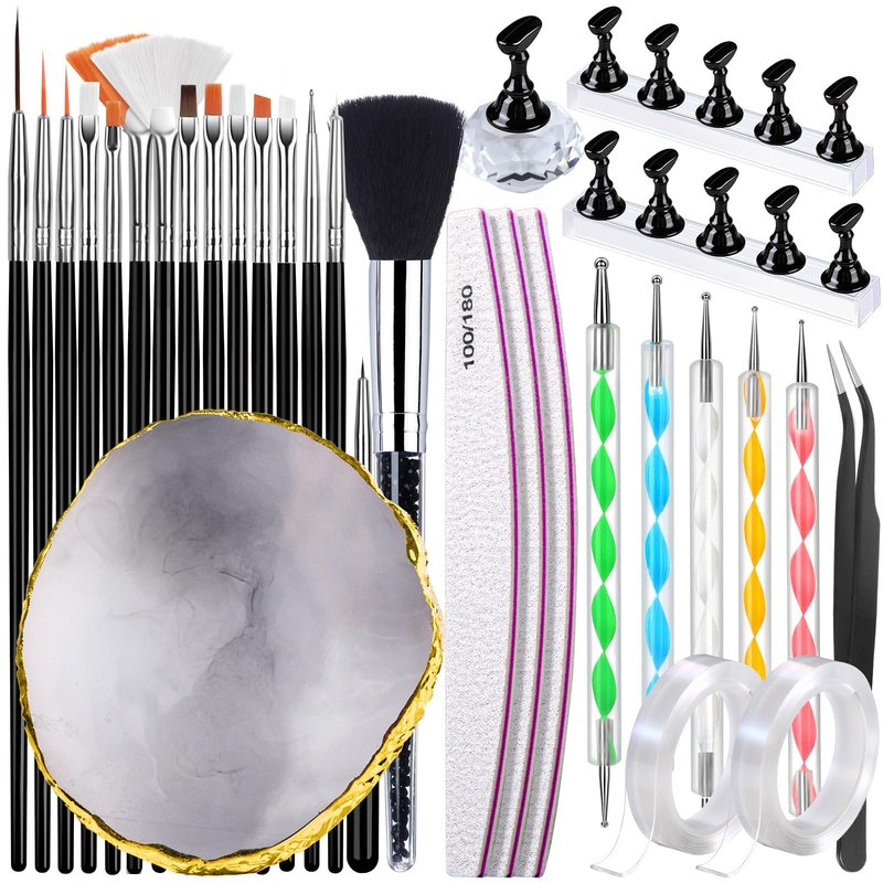 FANDAMEI Nail Design Tools, Nail Art Tools, Nail Brush, Nail Art Kit With Nail Stand, Nail Holder For Painting Nails, Nail Art Brushes, Nail Dotting Tool, Nail Art Palette, Nail Tools For Nail Art