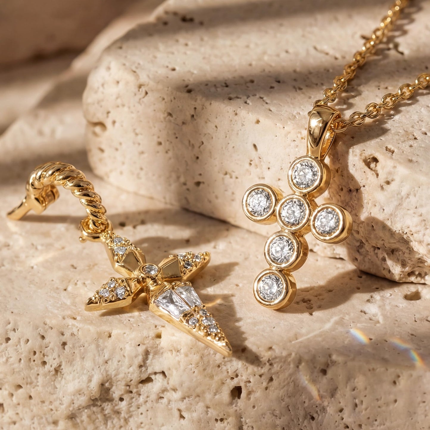 WEARON Cross Necklace for Women, Dainty 14K Gold Plated CZ Cross Pendant, 18inch Adjustable Chain, Non Tarnish Christian Faith Jewelry Gift for Wife Mother Friends