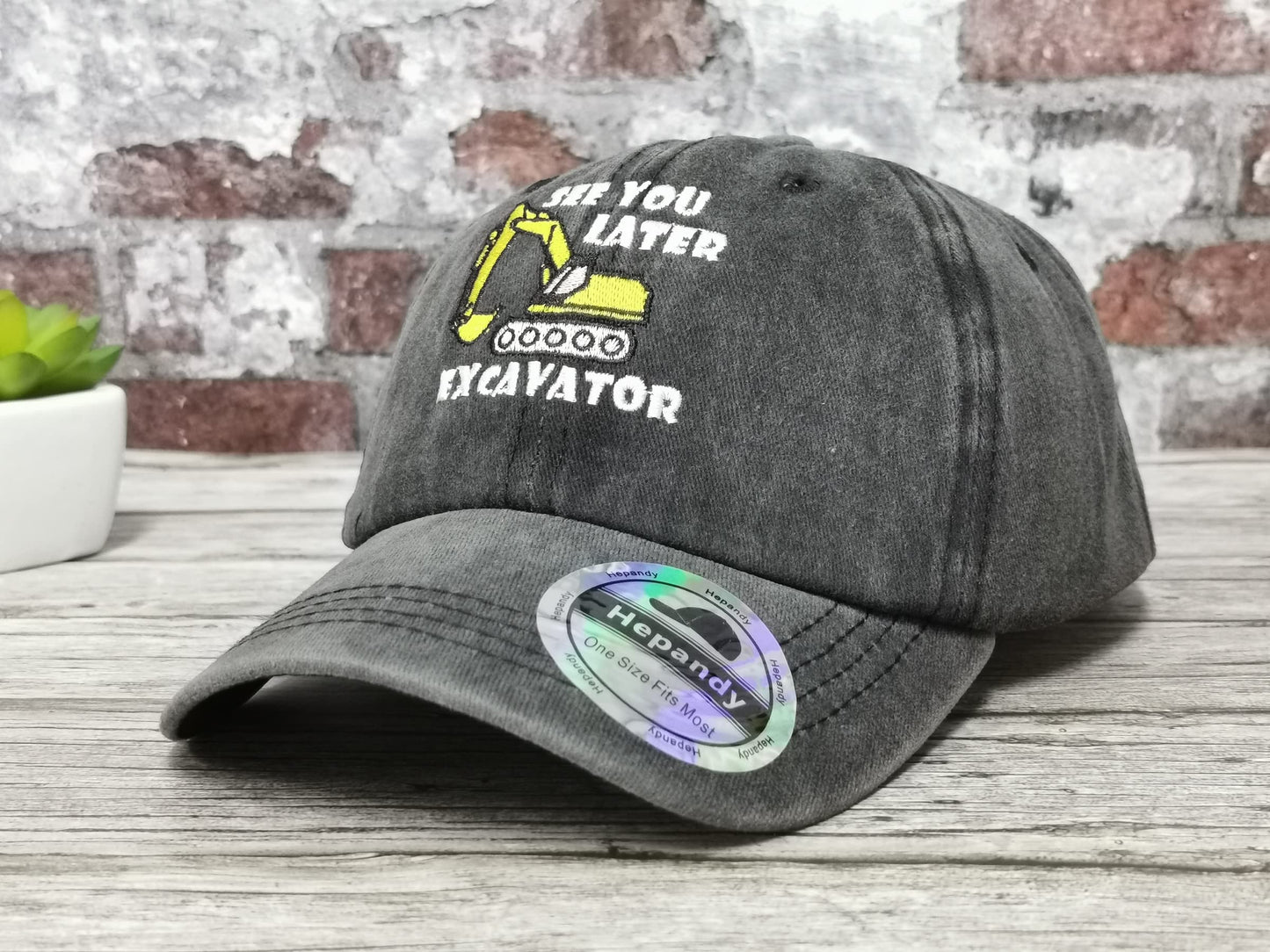 Hepandy Embroidered See You Later Excavator Hat Boy, Washed Black Snapback Cap Embroidery Adjustable Trucker Hats for Kids Child