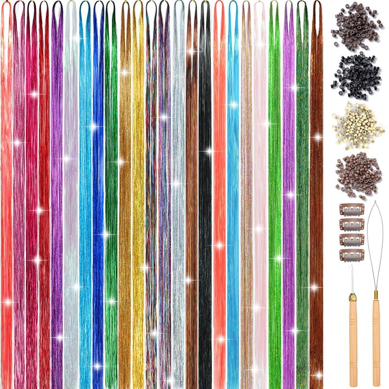 AIFIHIYI Hair Tinsel Kit With Tools Fairy Tinsel Hair Extensions Heat Resistant Sparkling Shiny Glitter Hair Tensile Kit for Women Girl Kids