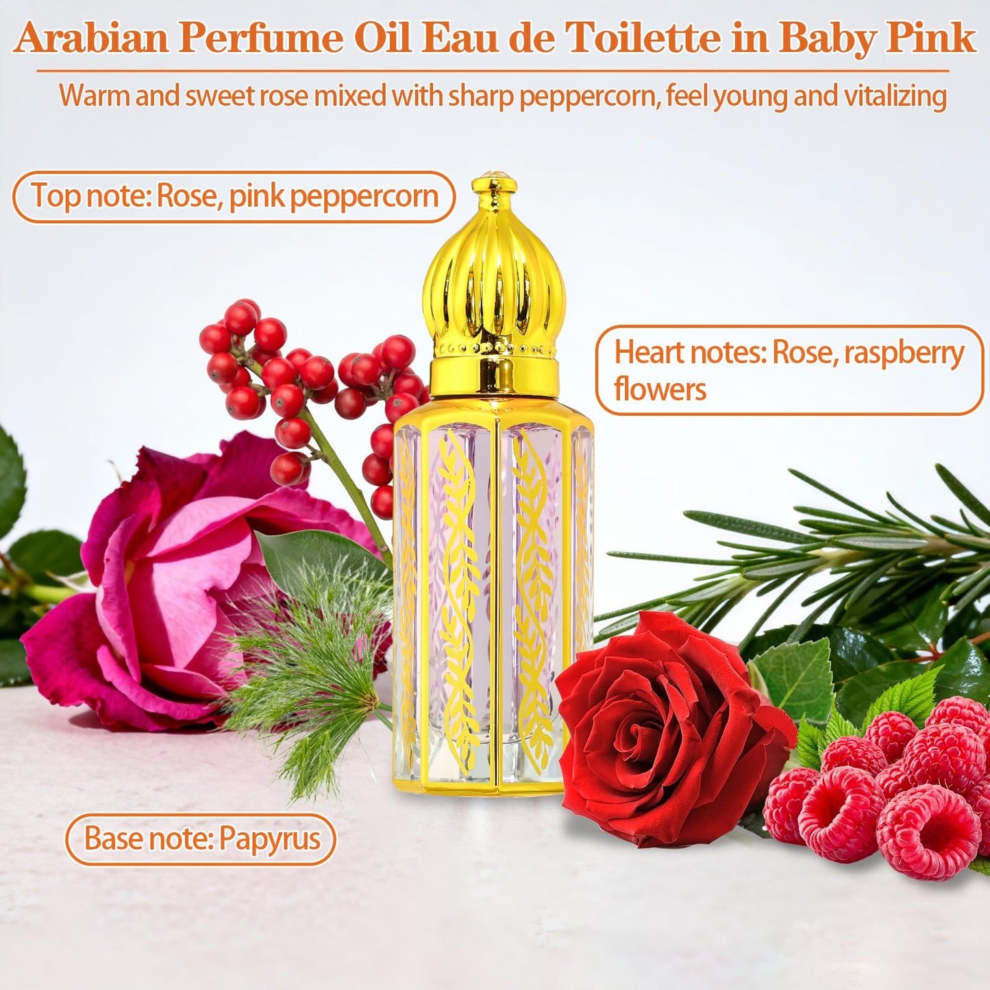 Tuteshow 3 Pack Arabian Perfume for Women, Arabic Perfume Oil Roll On, Rose, Jasmine, Musk, Sandalwood, Eau de Parfum and Eau de Toilette, 0.4 fl. oz