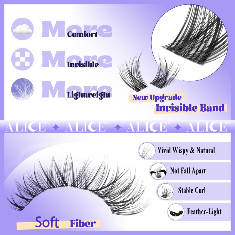 Natural Lash Clusters Wispy Cluster Eyelash Extensions Invisible Band Individual Lashes C-Curly DIY Lash Extension 8-16mm Waterproof Soft Cluster Lashes 168pcs by ALICE