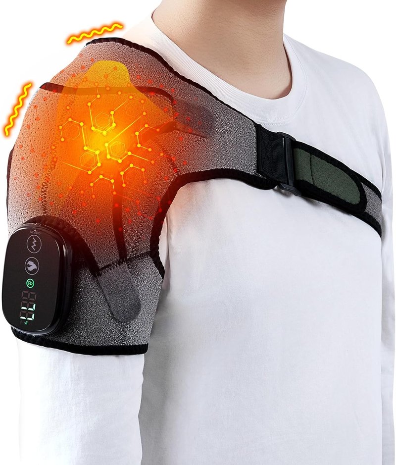 Cordless Shoulder Heating Pad - Electric Heated Wrap with Massage | 3 Vibration Levels & 3 Heat Settings for Rotator Cuff Pain Relief, Rechargeable 5000mAh Battery