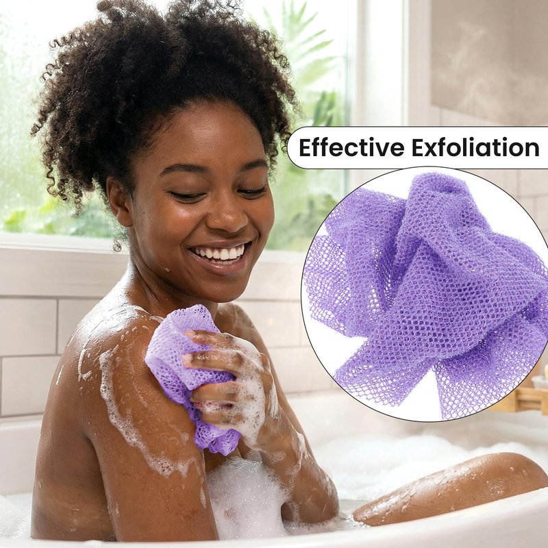 KFHENSOMR African Net Sponge 2Pcs Authentic Exfoliating Body Scrubber Long Net Bath Sponge Loofah Back Scrubber for Shower All Body Skin Nylon (Purple, Pink)