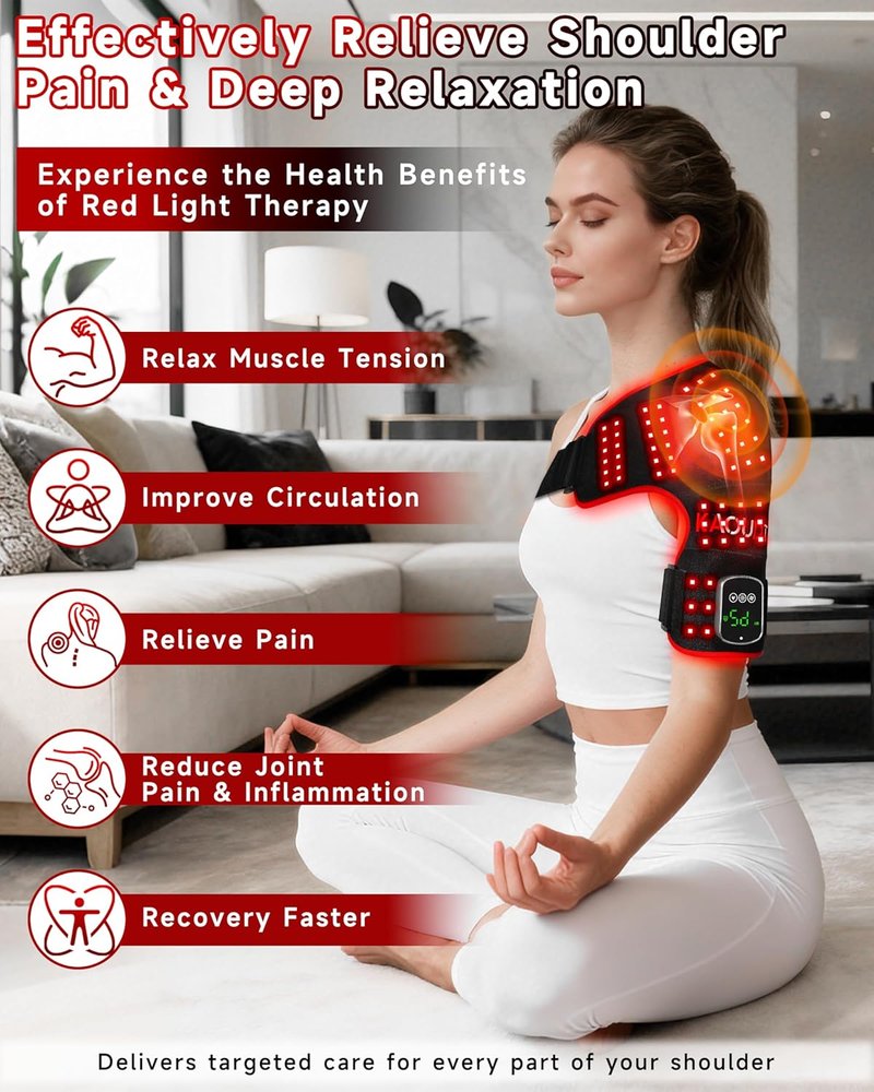 Cordless Red Light Therapy Shoulder Massager - Vibration & Heated, 5000mAh Rechargeable, 660nm & 850nm Infrared