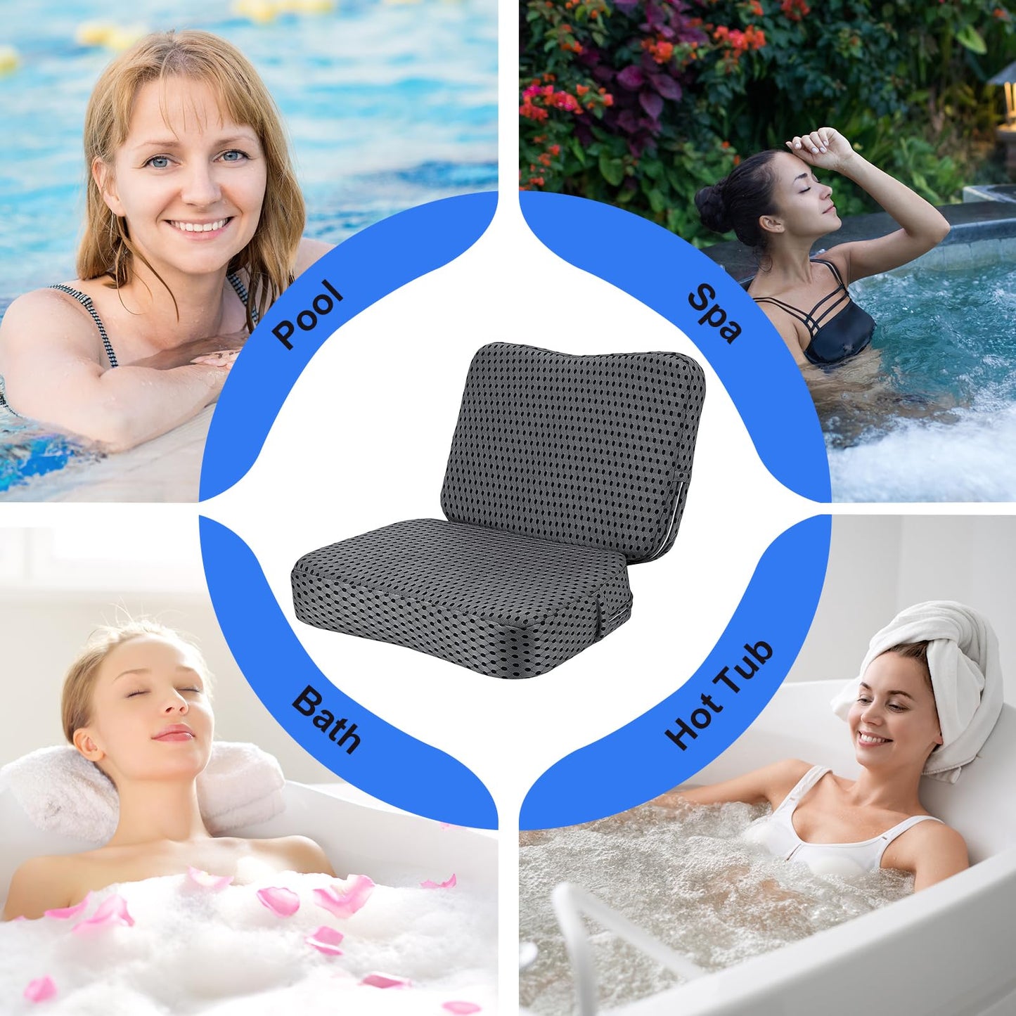 GABTRUK Foldable Hot Tub Booster Seat for Adults, 3D Air Mesh Spa Cushion Quick Dry Water Absorbent Non-Slip for Bathtub Pool Spa, 1 Pack (Grey)