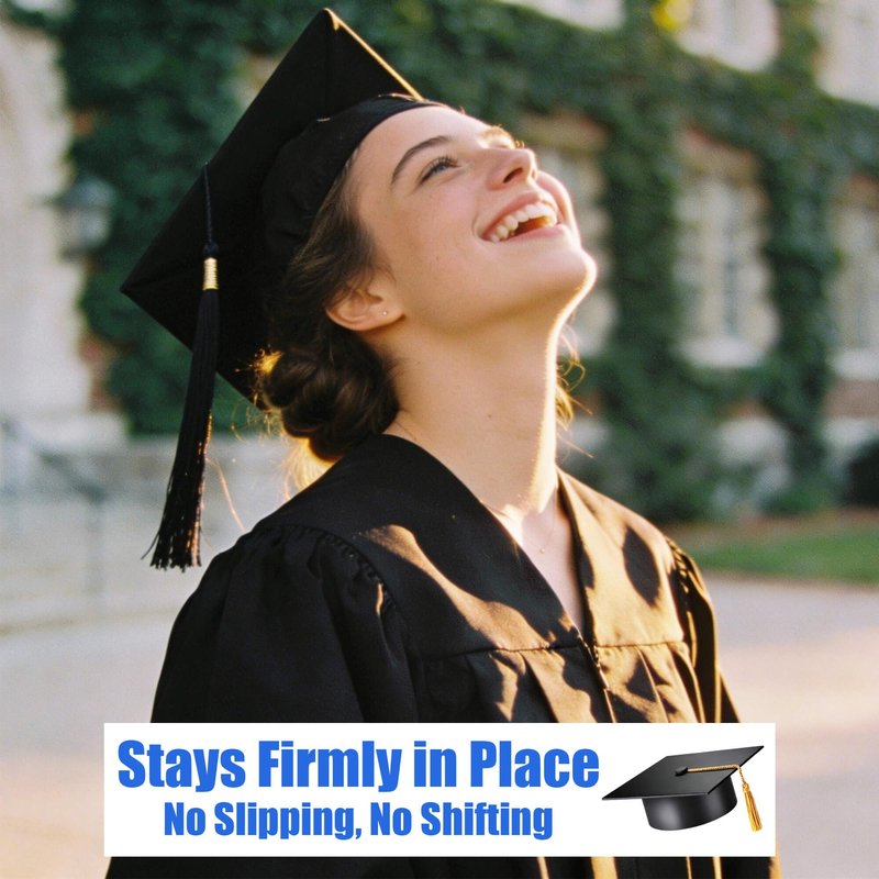 Adjustable Graduation Grad Cap Headband Insert Invisible Firm Anti-Fall Grad Cap Headband for Graduation Hat Foldable Holder for Small Heads Big Heads Any Hairstyle Black