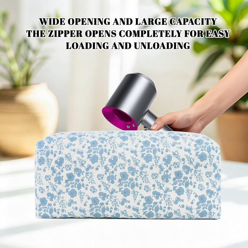 Skiennix Hair Tools Travel Bag - Cute Quilted Floral Design | Portable Organizer for Shark Flexstyle & Air Wrap (Blue)