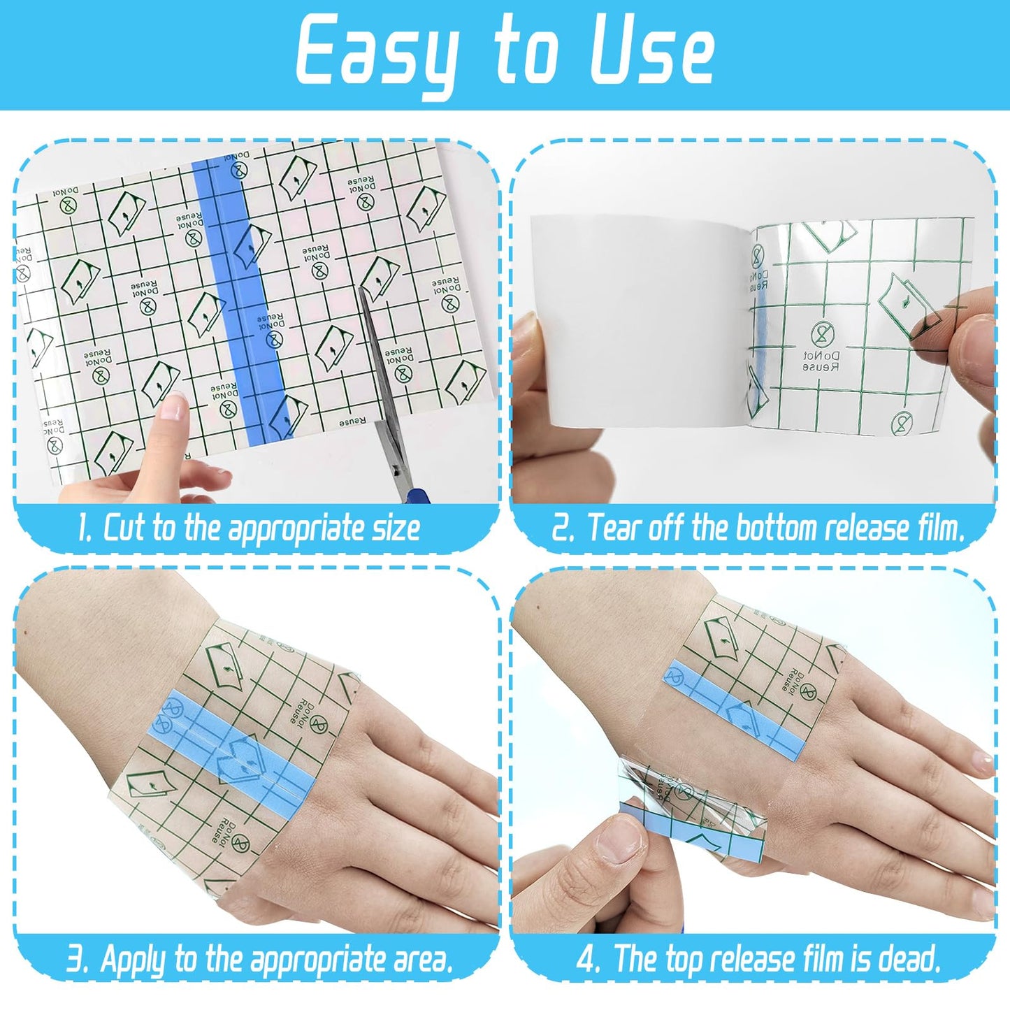 Tattoo Aftercare Bandage, 150-Pack Pre-Cut Patches [Assorted Sizes 2x2, 4x4, 4x6 in], Waterproof Second Skin Sheets, Clear Adhesive Film Dressing for Tattoos, Shower Shield