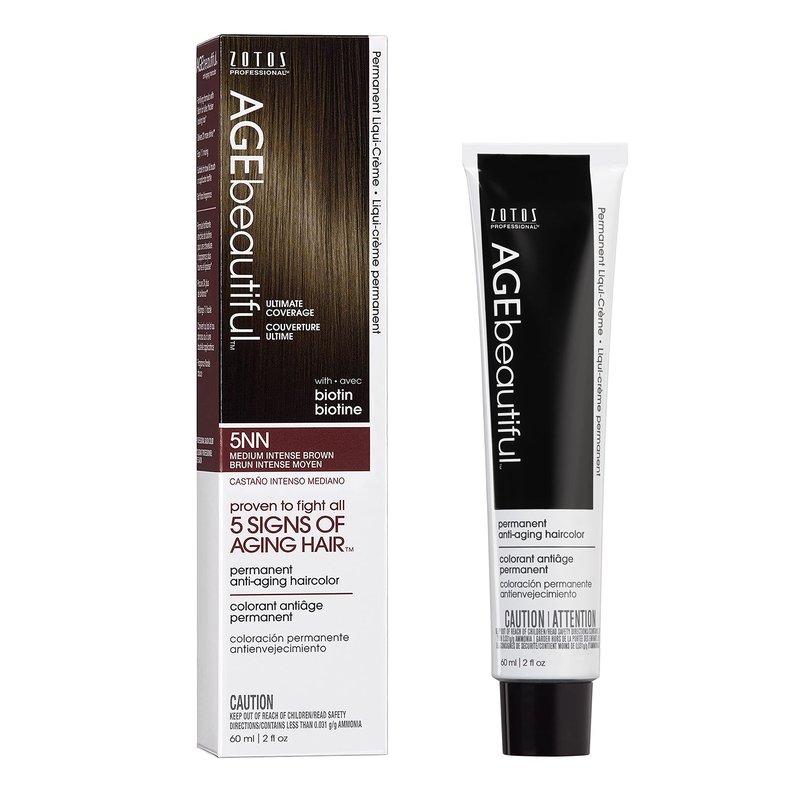 AGE beautiful Permanent Hair Color Dye Liqui Creme | 100% Gray Coverage | Anti-Aging Haircolor | Biotin for Thicker, Fuller Hair | Professional Salon Coloring | 5NN Medium Intense Brown