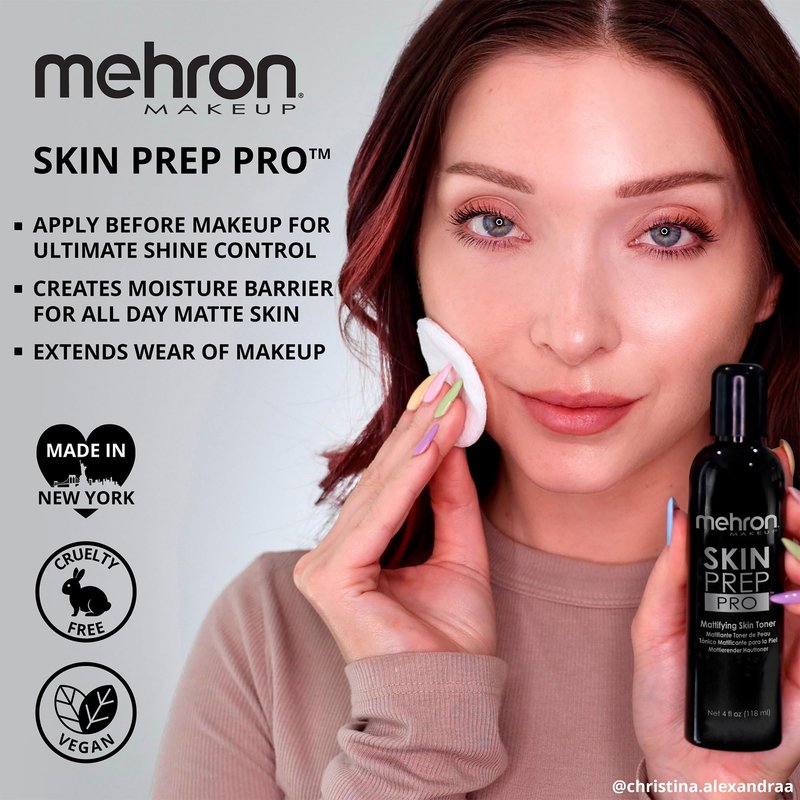 Mehron Makeup Skin Prep Pro Mattifying Skin Toner | Long Lasting Pre-Makeup Primer 4 fl oz (120 ml) | Made in the USA