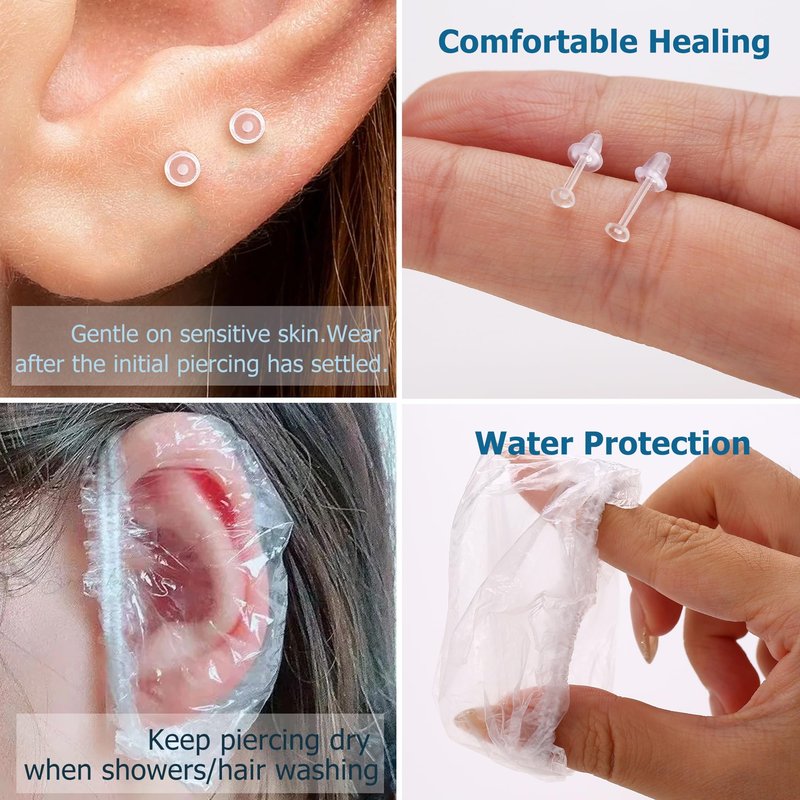 KRFY Ear Piercing Kit Sets, Disposable Stainless Steel Ear Piercing Gun with Preloaded Stud Earrings for Women, Self Pierce Studs Kit Tool, Flat Back Hoop Earrings Cartilage Jewelry Two Gold Plated