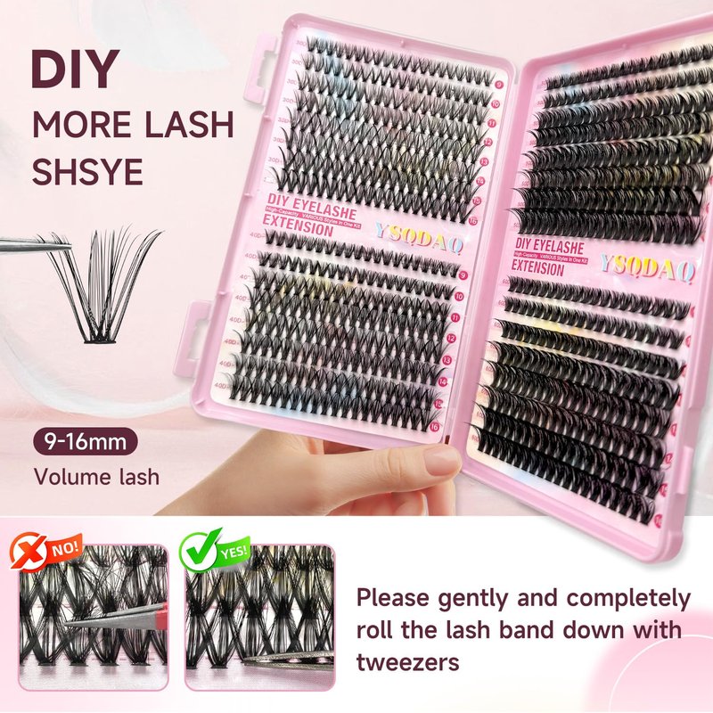 DIY Lash Clusters Kit, 640 Pcs Lash Extension Kit 9-16mm Individual Lashes D Curl Fluffy Wispy False Eyelashes with Lash Bond and Seal, Lash Tweezers for Self Use (30D&40D&50D&60D, 0.07D, 9-16mm, Kit)