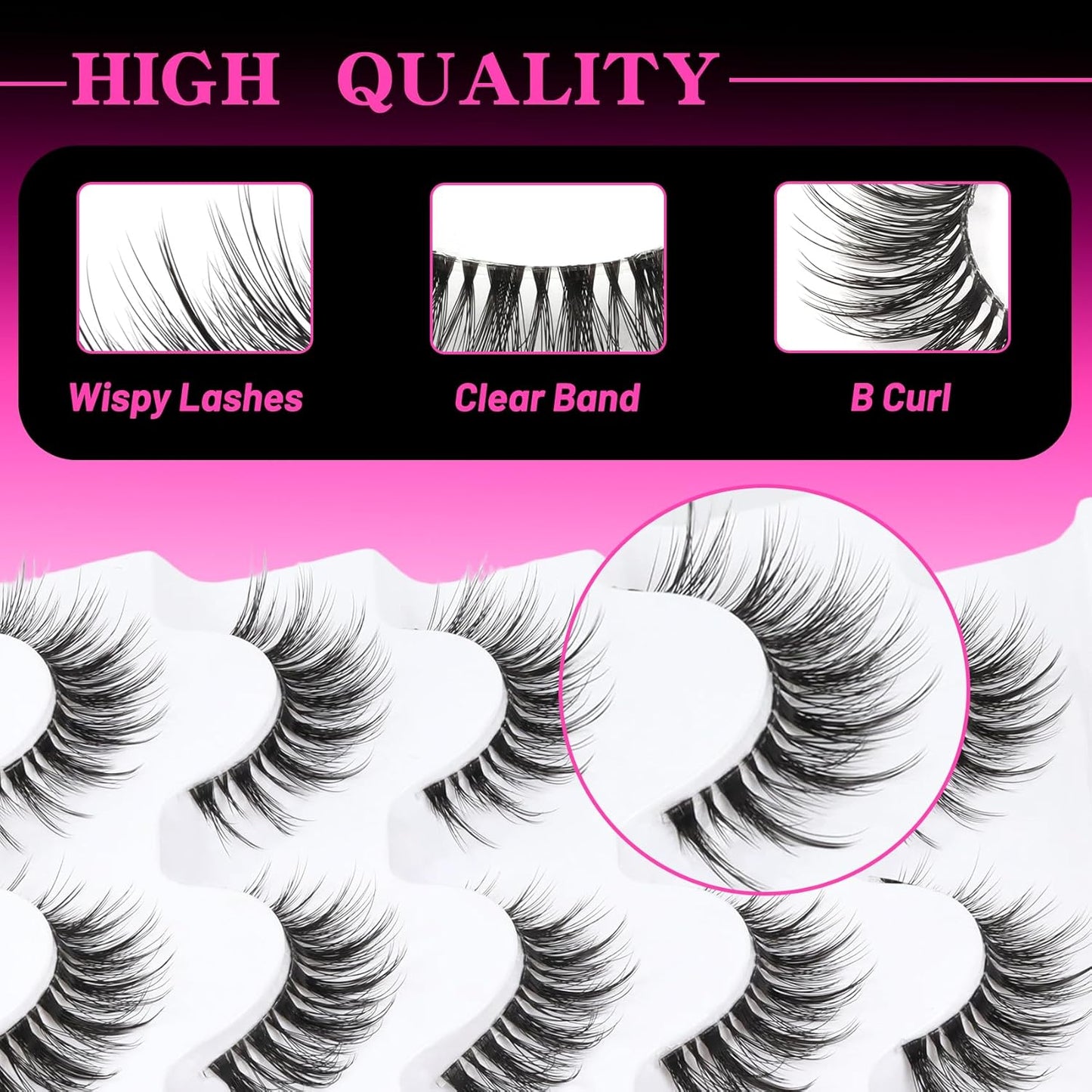 Veleasha Lashes Wispy False Eyelashes 100% Handmade Eyelashes Natural Look Fake Lashes Lightweight Lashes with Soft Clear Band 5 Pairs Pack (G2)