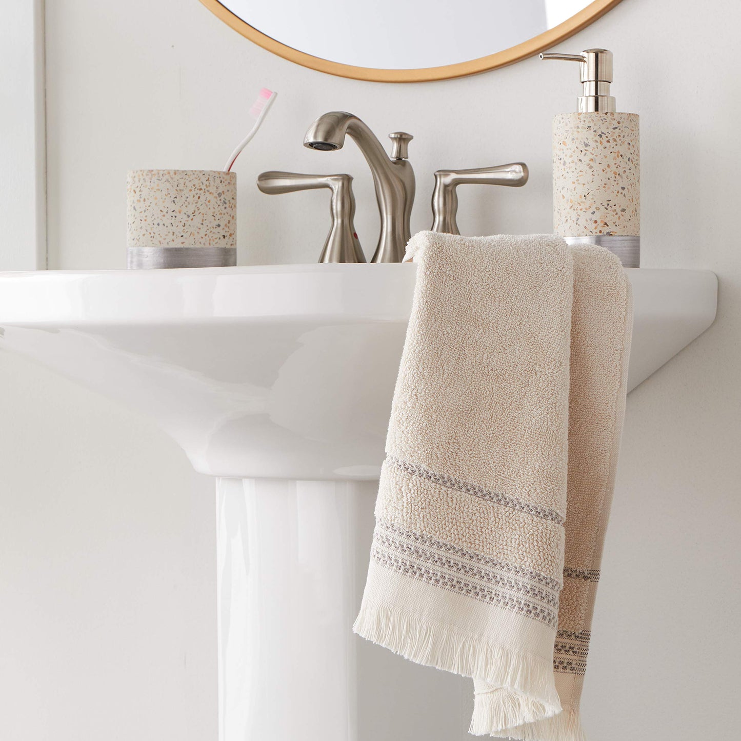 SKL Home Jude Fringe 100% Turkish Cotton Towel, Hand Towe Set, Taupe 2 Count