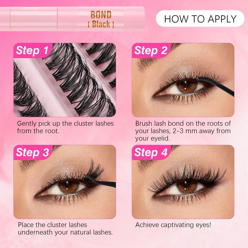Kiusatig Eyelash Extension Kit 167pcs DIY Individual Eyelashes Kit Cluster Lashes D Curl 8-16mm Lash Extension Kit with Lash Bond Lash Remover Lash Kit Set(60D+80D-8-16Mix Kit)