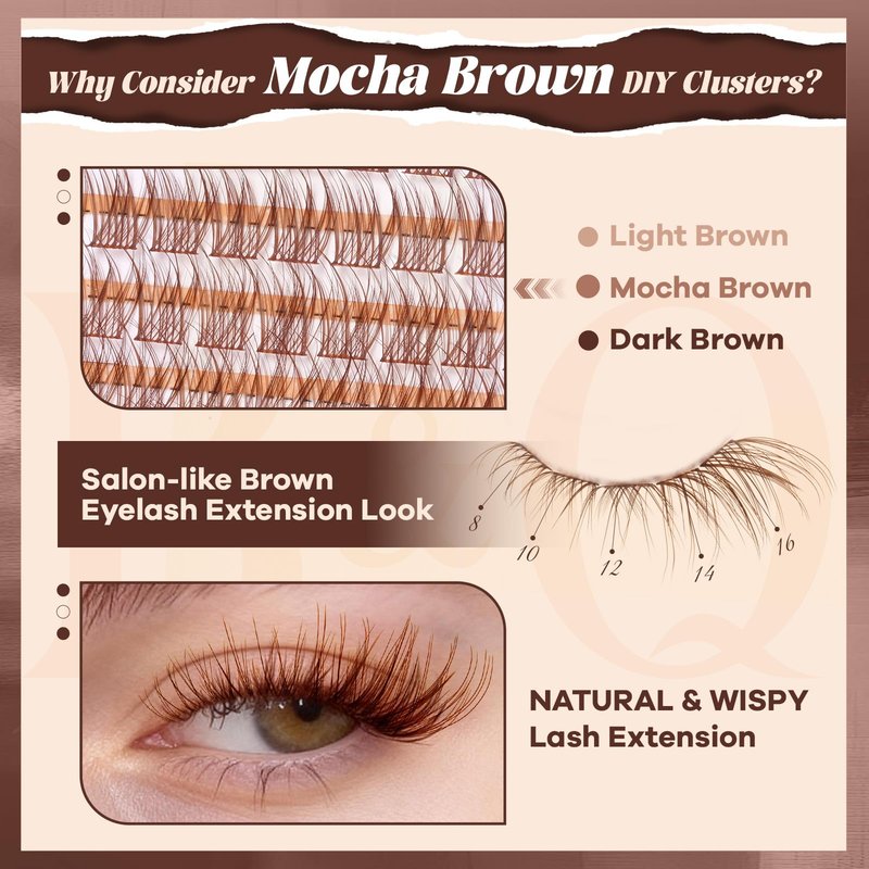 B&Q Brown Lash Clusters Blonde Brown Eyelash Cluster for Light Hair, MochaLash Cluster Eyelash Extensions Soft Browns False Eyelashes Comfortable Eyelash Clusters Perfect for Occasions（MochaLash 03）
