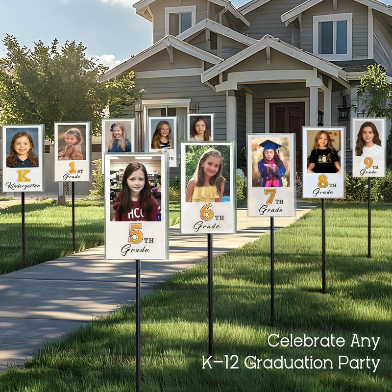 2026 Graduation Decorations - K-12 Yard Signs with Ground Stakes - Gold Graduation Decoration for Kindergarten High School Middle School - Class of 2026 Photo Lawn Sign for Party Supplies