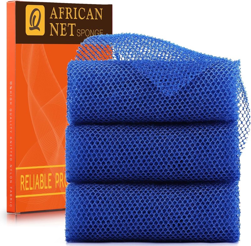 Skiennix African Bath Sponge Set - Exfoliating Net Scrubber for Smooth Skin | 3 Pieces in Blue