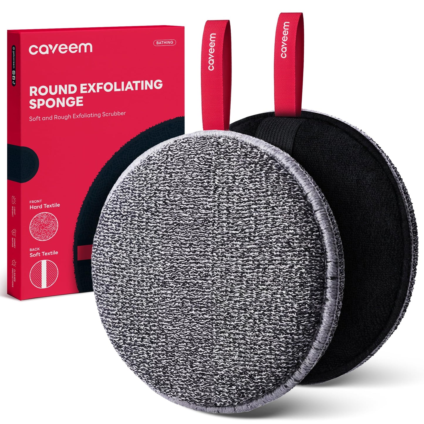 Caveem Exfoliating Body Scrubber, Bath and Body Scrub Buffer, Body Exfoliator for Remove Dead Skin, Gentle and Rough Lightweight Sponge for Shower (2 Pack)