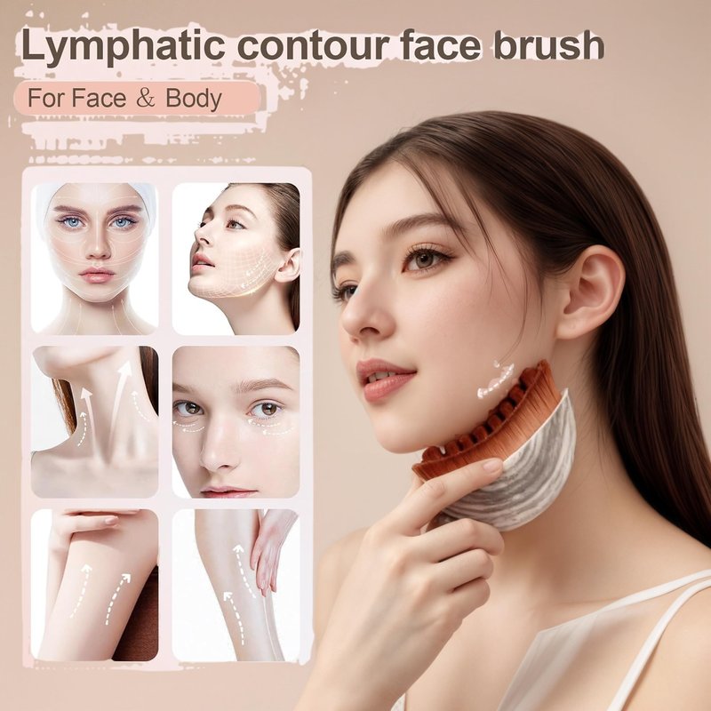 Lymphatic Contour Face Brush with Storage Case - 2-in-1 Lymphatic Drainage Massager for Face & Body, Gentle Bristles Gua Sha Alternative for Anti Puffiness, Jawline Lifting & Serum Absorption(2 PCS)