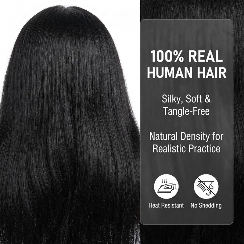 Human Hair Mannequin Head - 16 Inch Braiding Practice Head with Clamp Stand | Ideal for Kids & Cosmetology (Black)