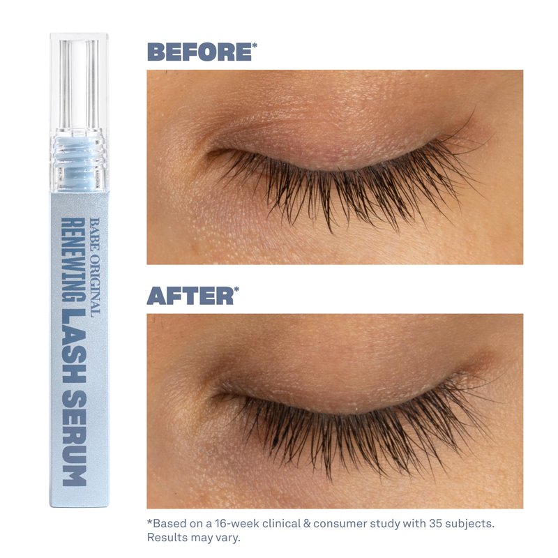 BABE ORIGINAL Renewing Lash Serum 6mL and 4 Real Mascara Bundle, Peptide-Infused Eyelash Serum for Fuller, Longer-Looking Natural Lashes, Lash Enhancing Treatment