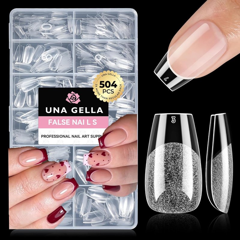 Short Coffin Nails Tips - 504pcs No C Curve Gel Press-On Nails | Pre-Etched Acrylic Extensions for Women, 12 Sizes