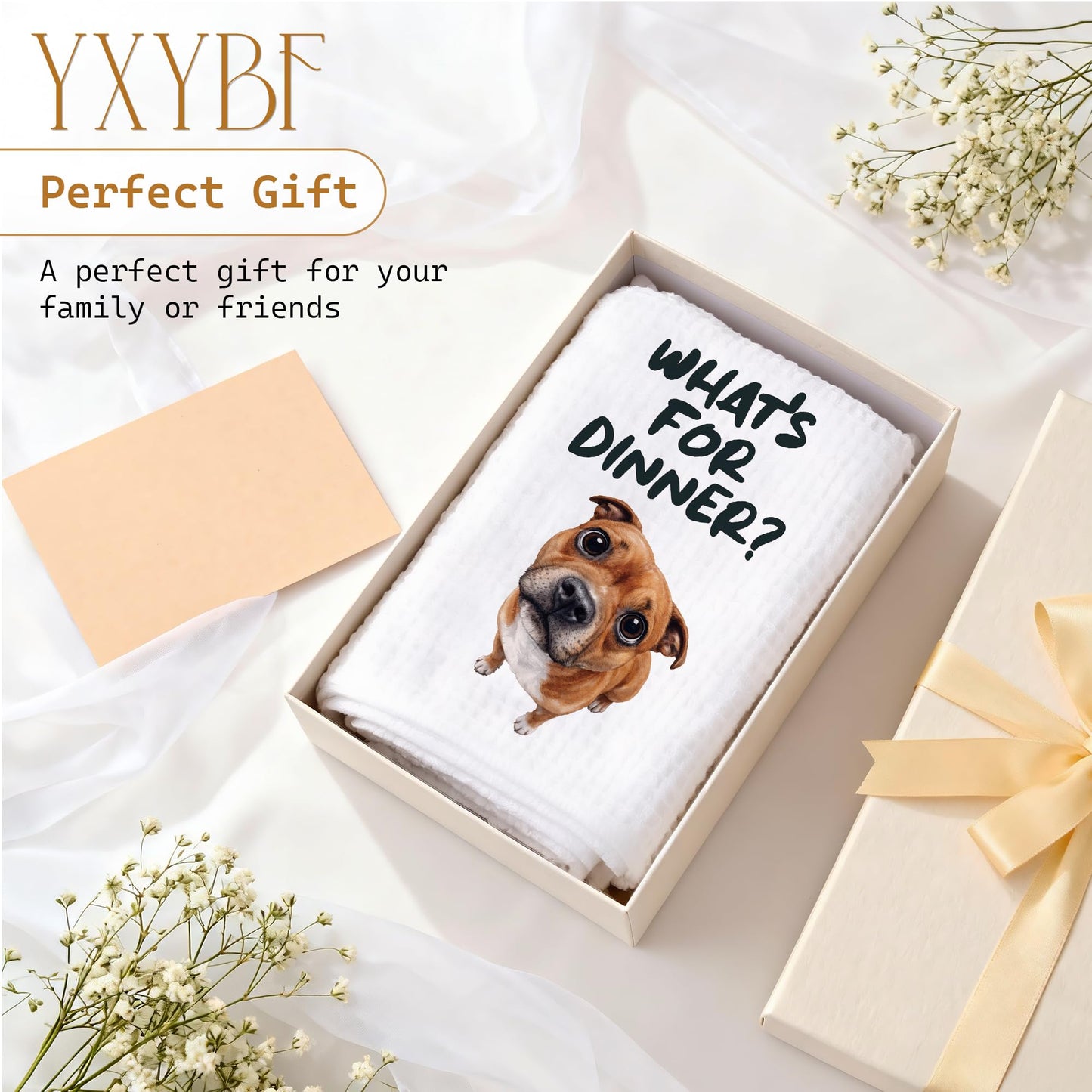 YXYBF Pitbull Gifts Hand Dish Tea Towels for Kitchen Decor 16x24 Inches, Pitbull Gifts for Women Men, What's for Dinner Funny Pit Bull Terrier Kitchen Towels Decorative