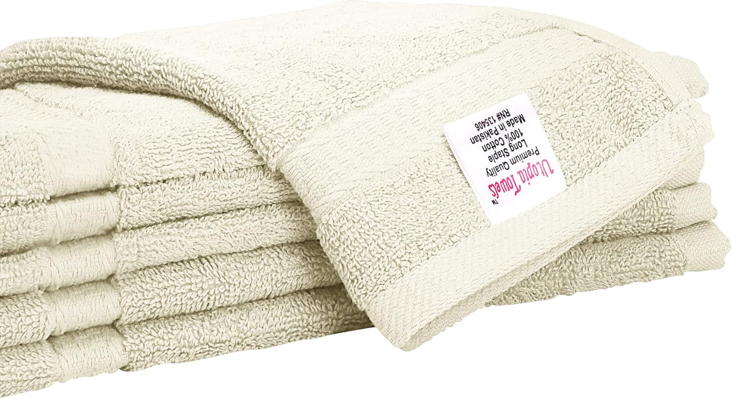 Utopia Towels | Premium 12-Pack Wash Cloths Set - 100% Cotton, Highly Absorbent, Soft Feel | 12x12 Inches, Ivory