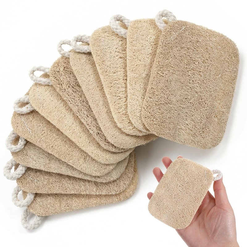10 Pcs Natural Loofah Sponge Set, Dye-Free, Loofah Sponge for Dishwashing, Loofa for Women and Men Body Scrubber, Bath Exfoliator for Glowing Skin