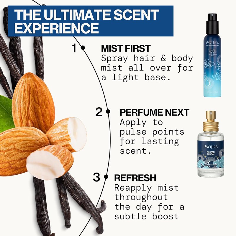 Pacifica Silver Moon Perfume - Long-Lasting Warm Vanilla & Almond Fragrance for Women | 1oz, Vegan & Cruelty-Free